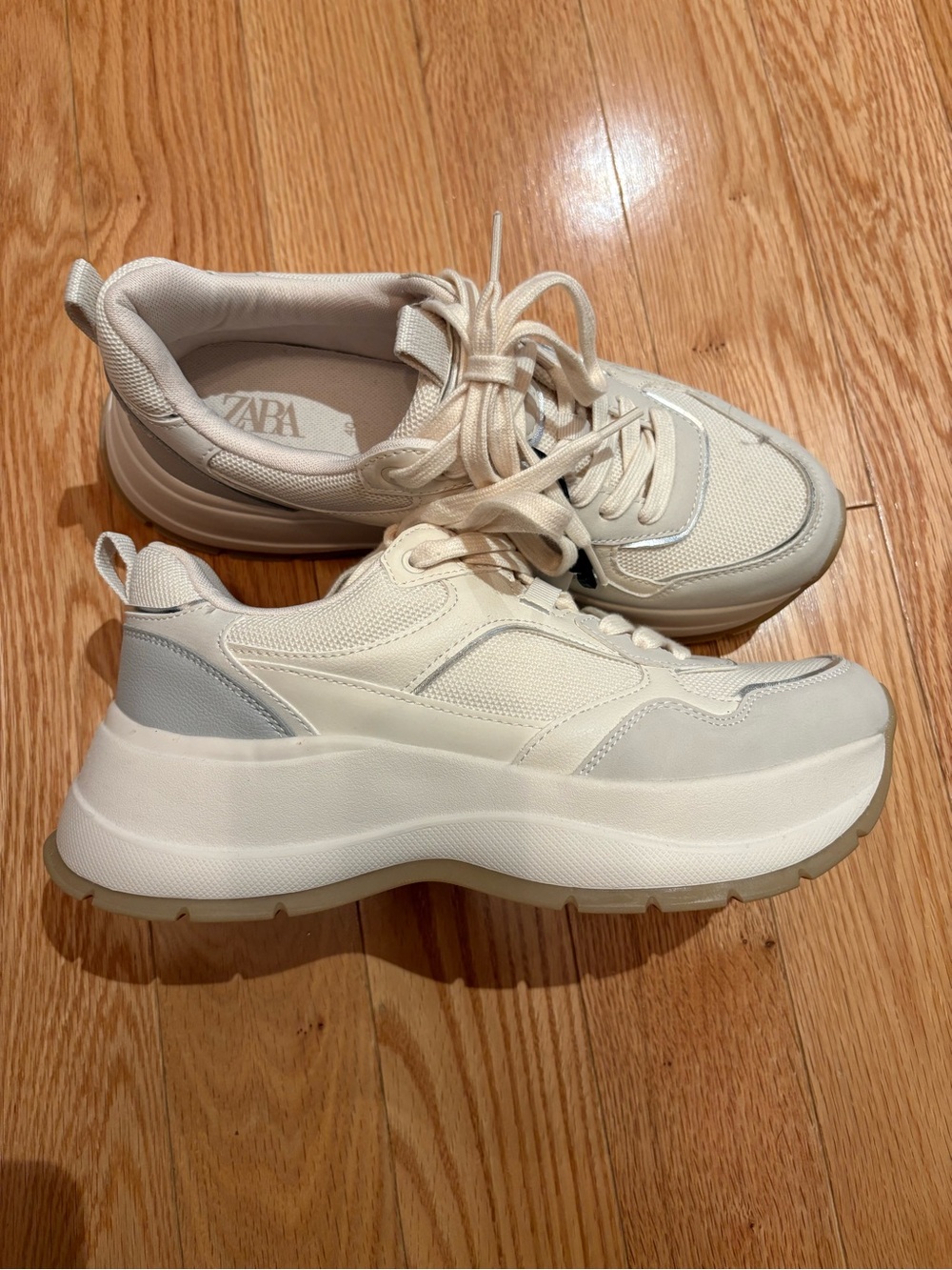 Zara Cream and Light Gray Platform Sneakers